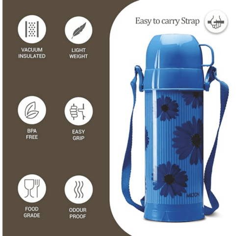 Milton Eiffel 1000 Plastic Insulated Hot & Cold Cold Flask, 910 ml, Blue | Easy to Carry | BPA Free | Easy Grip | Food Grade | Odour Proof | Light Weight - Image 2
